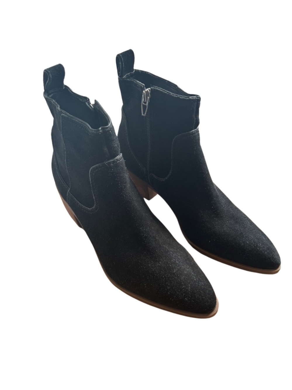 Women's Black Suede Ankle Boots - Classic Zip Western Heelr size 7